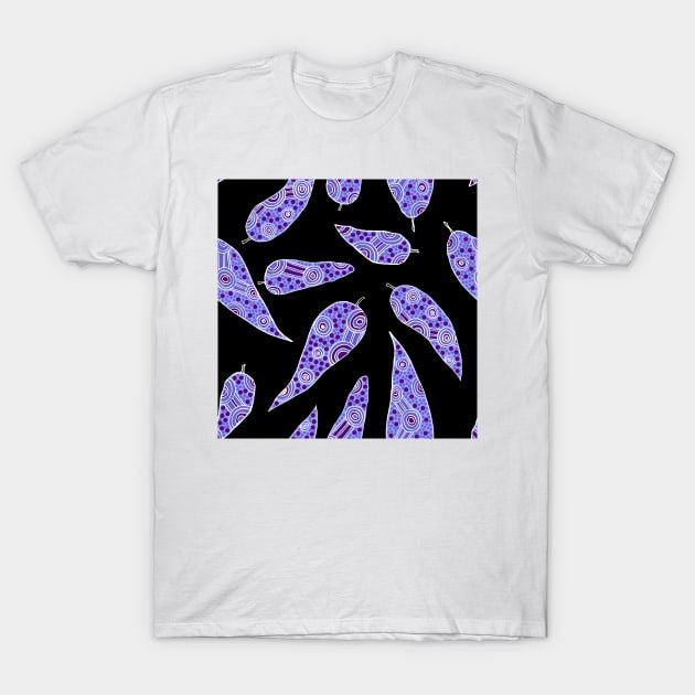 Aboriginal Art - Leaves Repeat Blues T-Shirt by hogartharts